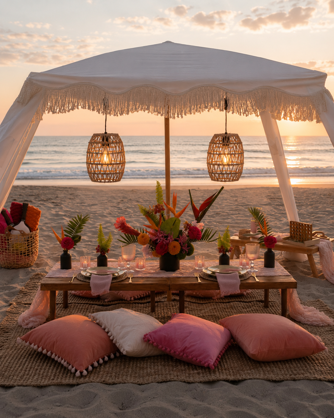 Rental Hanging Rattan Battery Lantern