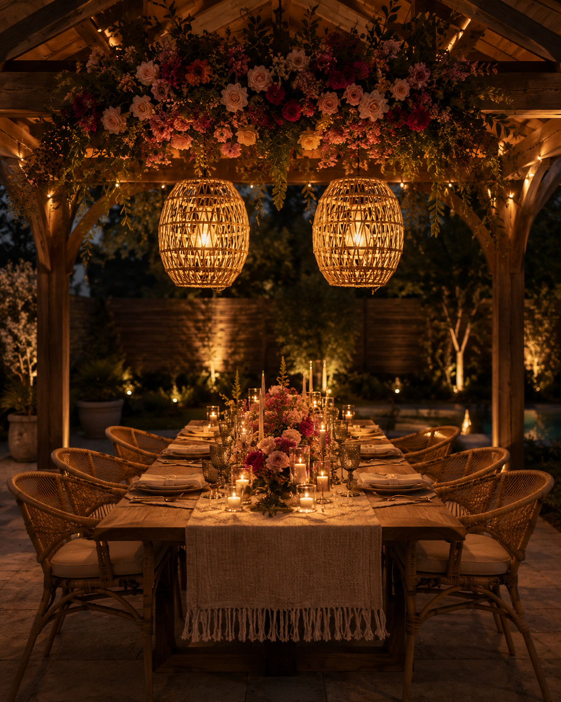 Rental Hanging Rattan Battery Lantern