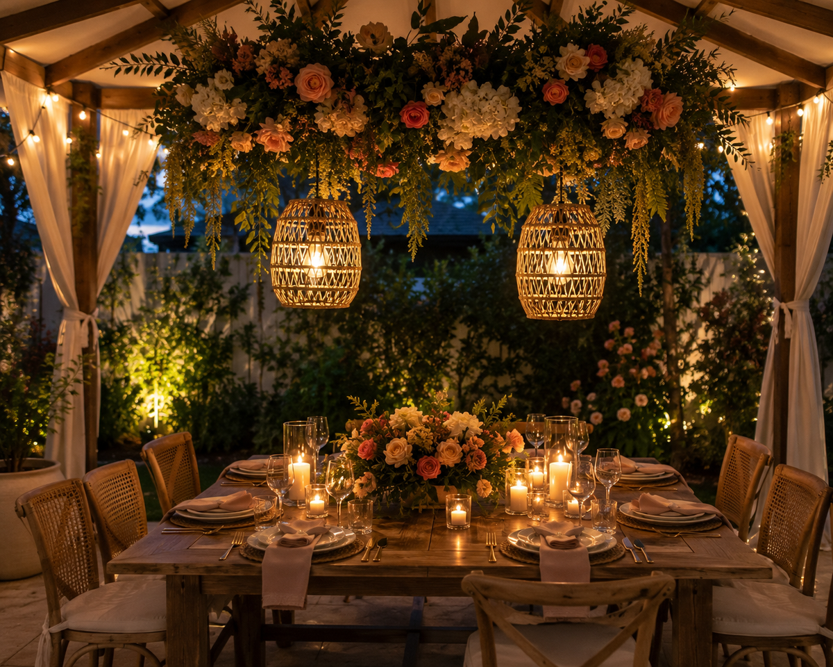 Rental Hanging Rattan Battery Lantern